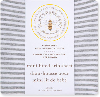 Burt's Bees Baby - Fitted Crib Sheet, Solid Color, 100% Organic Cotton Crib Sheet for Standard Crib and Toddler Mattresses (Heather Grey) , 28x52 Inch (Pack of 1)