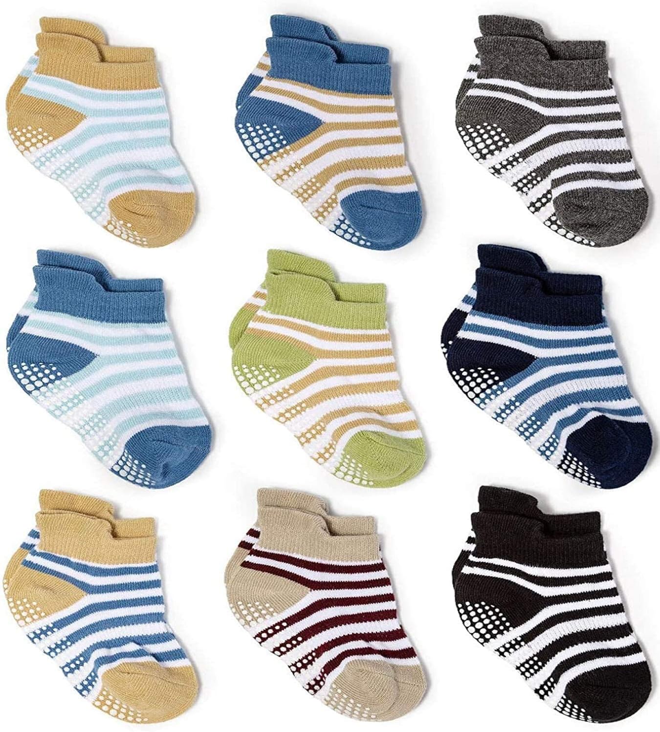 Zaples Baby Non Slip Grip Ankle Socks with Non Skid Soles for Infants Toddlers Kids Boys Girls