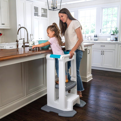 Simplay3 Toddler Tower Montessori Standing Step Stool with Sturdy Stabilizing Base and Adjustable Platform, 20.5" D x 26" W x 34" H, Ages 18 Months to 5 Years, White