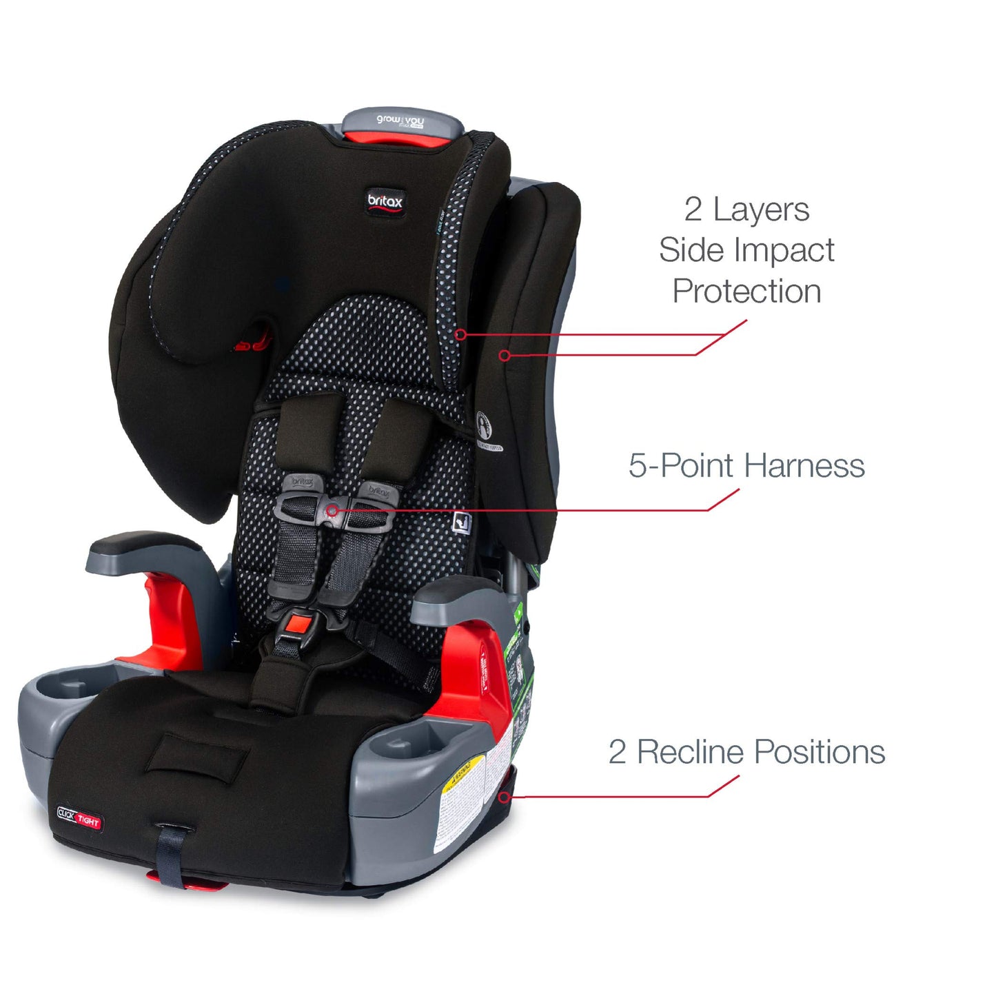 Britax Grow with You ClickTight Harness-2-Booster Car Seat, Cool N Dry - Cool Flow Moisture Wicking Fabric