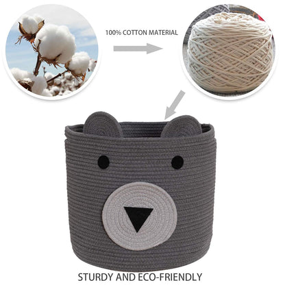 VK VK·LIVING Animal Baskets Large Woven Cotton Rope Storage Basket with Cute Cat Design Animal Laundry Basket Organizer for Towels, Blanket, Toys, Clothes, Gifts – Pet or Baby Gift Baskets 15"Lx14H"