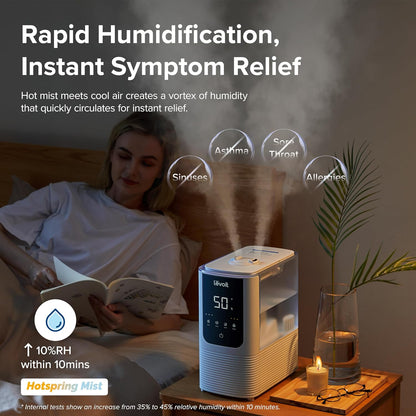 LEVOIT Humidifiers for Bedroom Home, Smart Warm and Cool Mist Air Humidifier for Large Room, Auto Customized Humidity, Fast Symptom Relief, Easy Top Fill, Essential Oil, Quiet, OasisMist4.5L, White