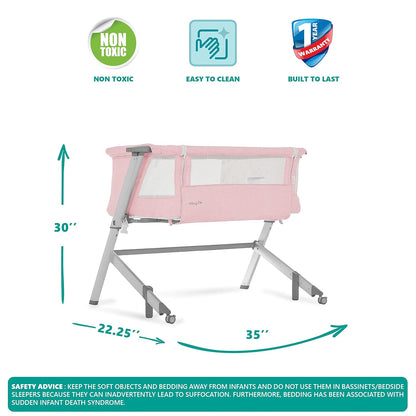 Dream On Me Skylar Bassinet and Bedside Sleeper in Grey, Lightweight and Portable Baby Bassinet, Five Position Adjustable Height, Easy to Fold and Carry Travel Bassinet, JPMA Certified