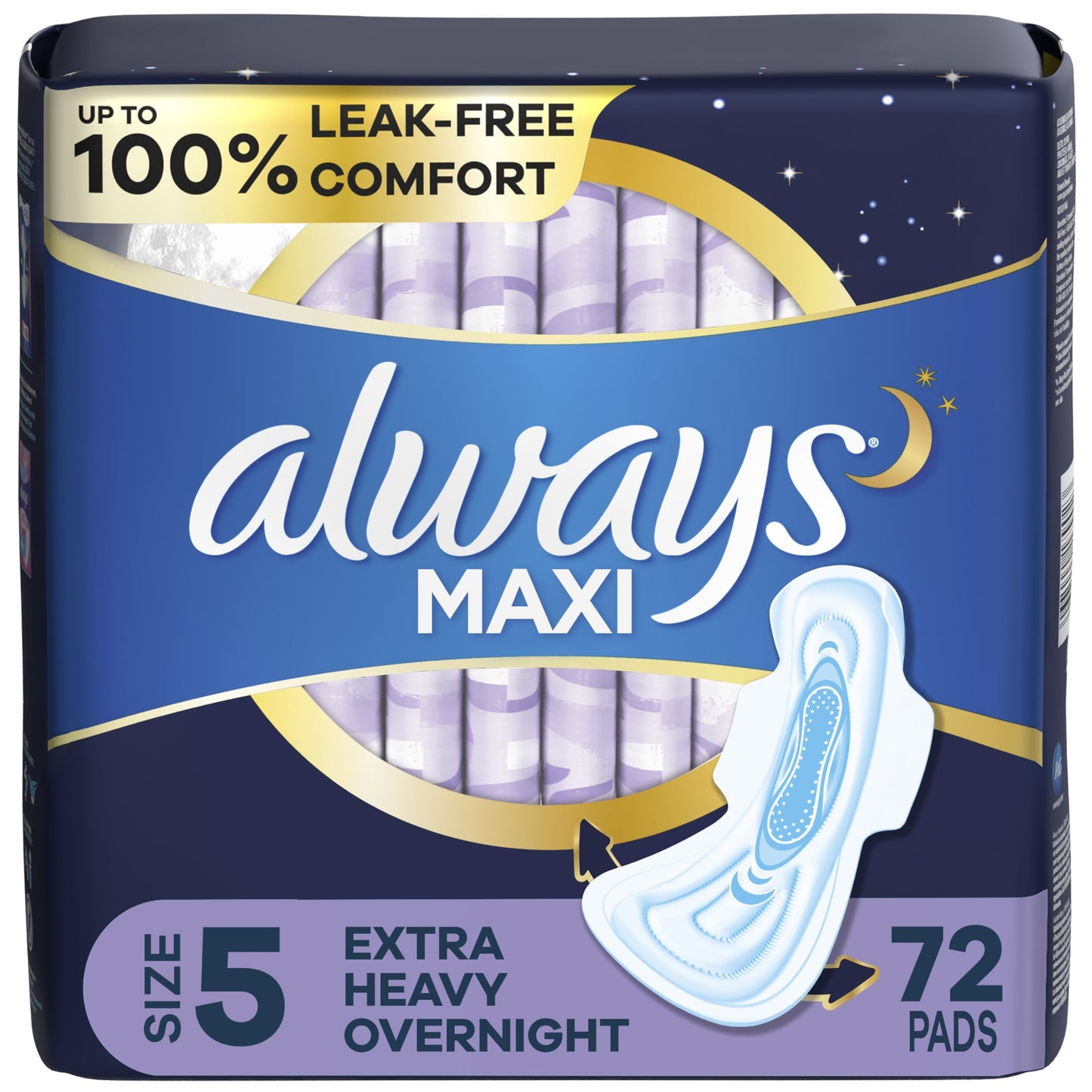 Always Maxi Feminine Pads for Women, Size 5 Extra Heavy Overnight Absorbency, with Wings, Unscented, 36 Count