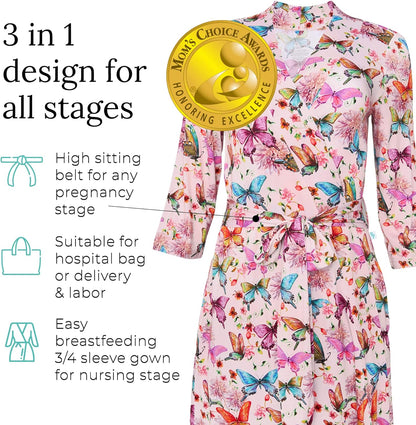 Posh Peanut Robe for Maternity, Nursing, Hospital Labor & Delivery Gown, Soft Bamboo, Women's Robes for New Pregnancy Mom