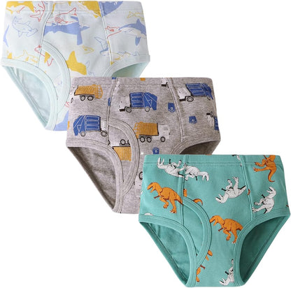 BYONEME 100% Cotton Little Boys Briefs Soft Dinosaur Truck Toddler Underwear