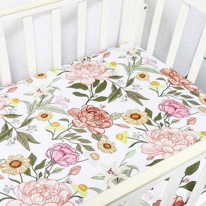 Crib Sheet Jersey Cotton, Fitted Cotton Baby & Toddler Universal Crib Sheets, Floral Crib Sheet Set