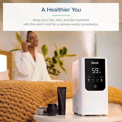 LEVOIT Humidifiers for Bedroom Home, Smart Warm and Cool Mist Air Humidifier for Large Room, Auto Customized Humidity, Fast Symptom Relief, Easy Top Fill, Essential Oil, Quiet, OasisMist4.5L, White