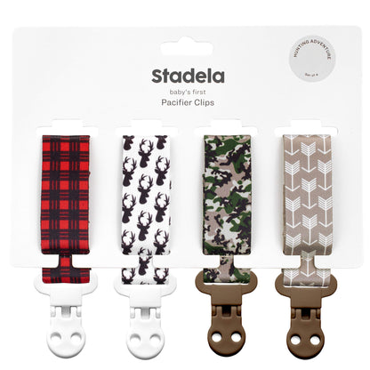 Stadela Baby Pacifier Clip Leash Soothie Holder Unisex for Girl or Boy 4 Pack Gift Set Universal Fit (Luna)