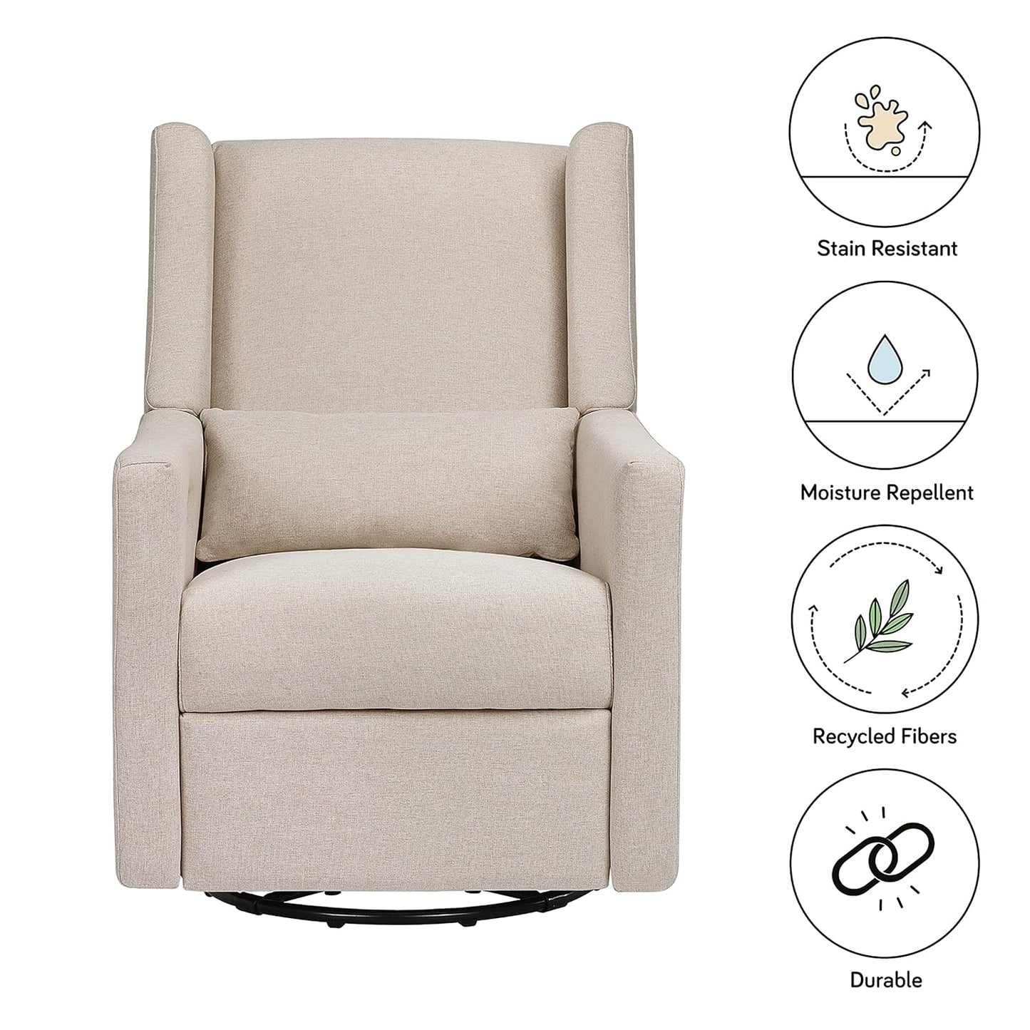 Babyletto Kiwi Electronic Power Recliner and Swivel Glider with USB Port in Performance Cream Eco-Weave, Water Repellent & Stain Resistant, Greenguard Gold and CertiPUR-US Certified