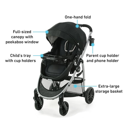 Graco Modes Pramette Stroller, Baby Stroller with True Pram Mode, Reversible Seat, One Hand Fold, Extra Storage, Child Tray, Redmond