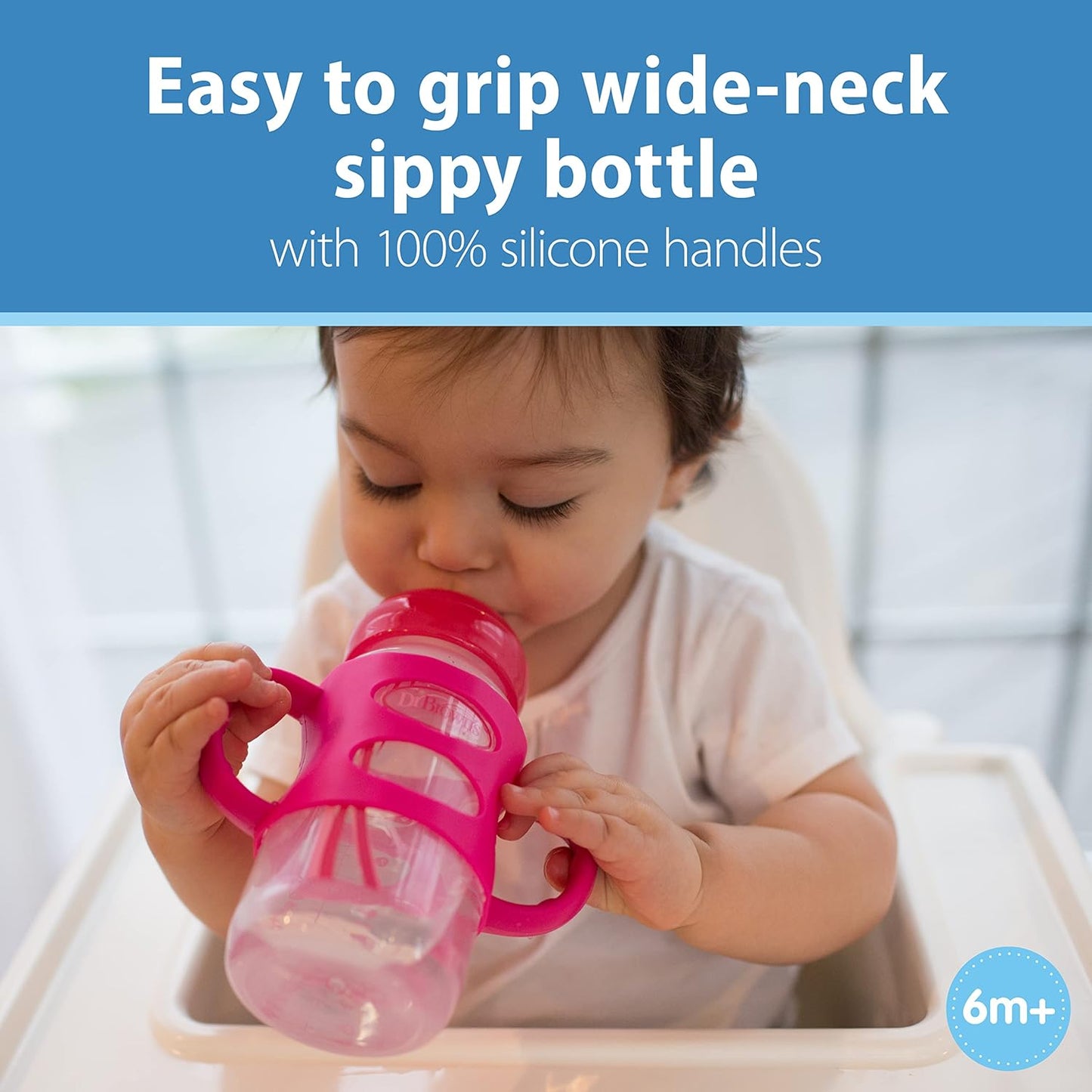 Dr. Brown's Milestones Wide-Neck Sippy Spout Bottle with 100% Silicone Handles, Easy-Grip Handles with Soft Sippy Spout, 9oz/270mL, Green & Gray, 2-Pack, 6m+