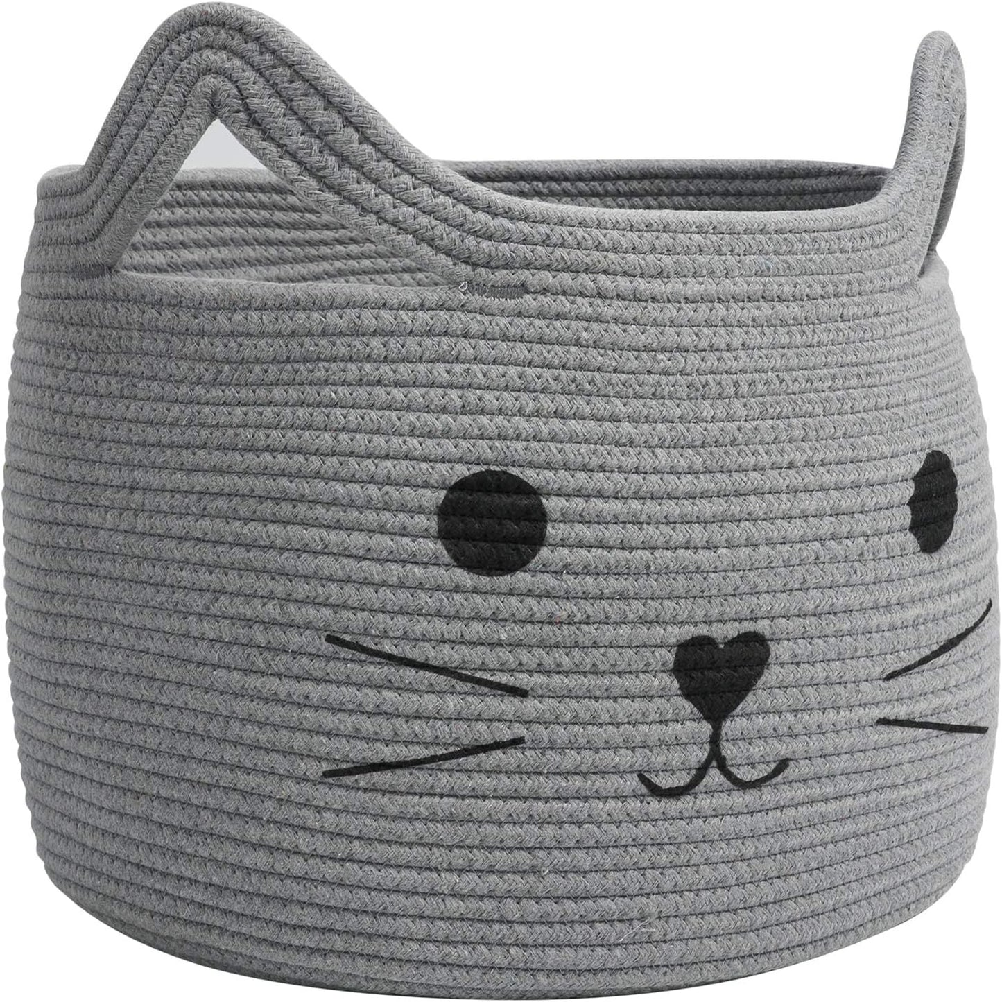 HiChen Large Woven Cotton Rope Storage Basket, Laundry Basket Organizer for Toys, Blanket, Clothes, Towels, Gifts | Pet Gift Basket for Cat, Dog - 15.7" L×11.8" H, Black