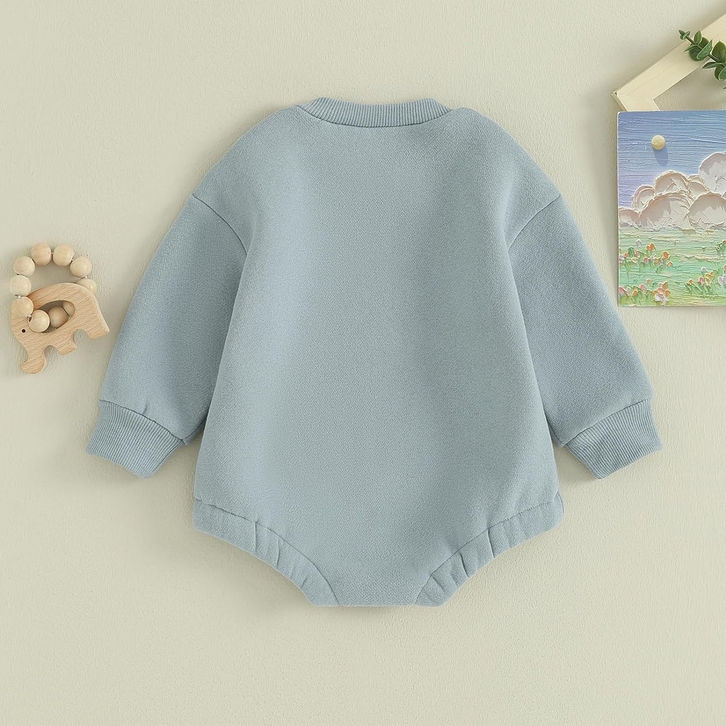 VISGOGO Baby Boy Girls Oversized Sweatshirt Romper Long Sleeve Little Dude Sweater Onesie Top Embroidery Clothes