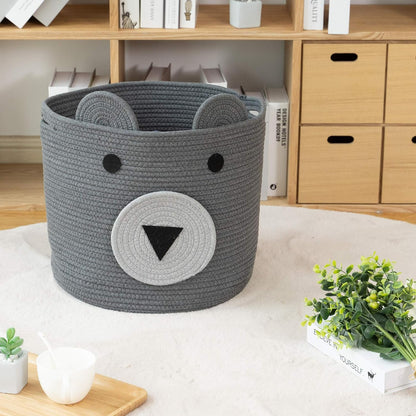 VK VK·LIVING Animal Baskets Large Woven Cotton Rope Storage Basket with Cute Cat Design Animal Laundry Basket Organizer for Towels, Blanket, Toys, Clothes, Gifts – Pet or Baby Gift Baskets 15"Lx14H"