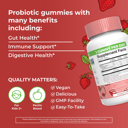 Kids Probiotics for Digestive Health | USDA Organic Probiotic Gummies | 2 Month Supply | Probiotics for Kids | Immune Support | Gut Health Supplement | Vegan | Non-GMO | Gluten Free | 60 Count