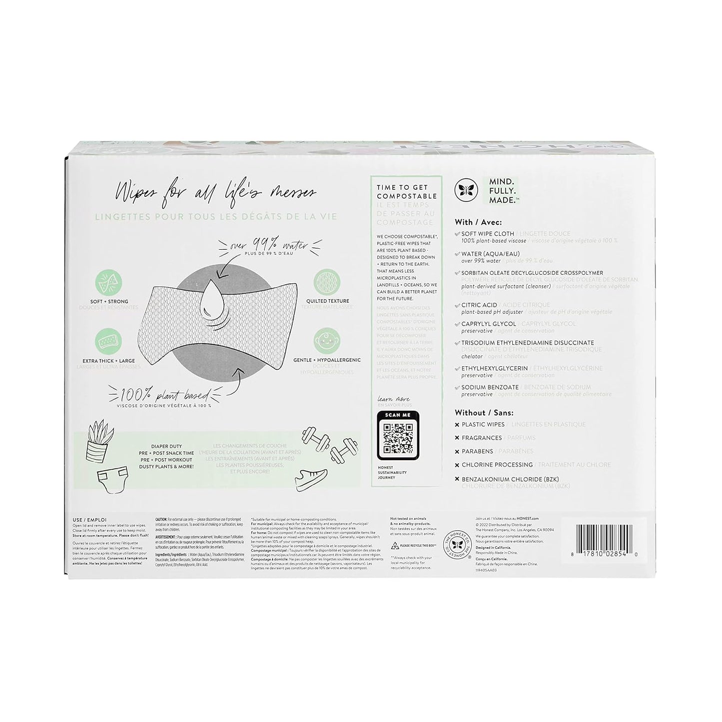 The Honest Company Clean Conscious Wipes | 99% Water, Compostable, Plant-Based, Baby Wipes | Hypoallergenic, EWG Verified | Pattern Play, 720 Count