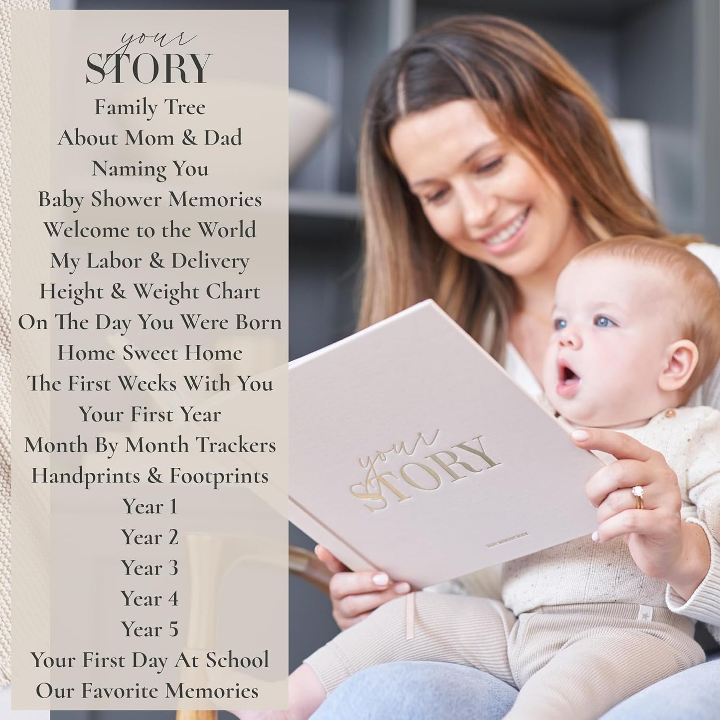 Baby Memory Book New Mom Gift - Your Story - Baby Record Book & Photo Album - Gift for Newborn Baby Boy & Girl, Great For Baby Showers (Cream)