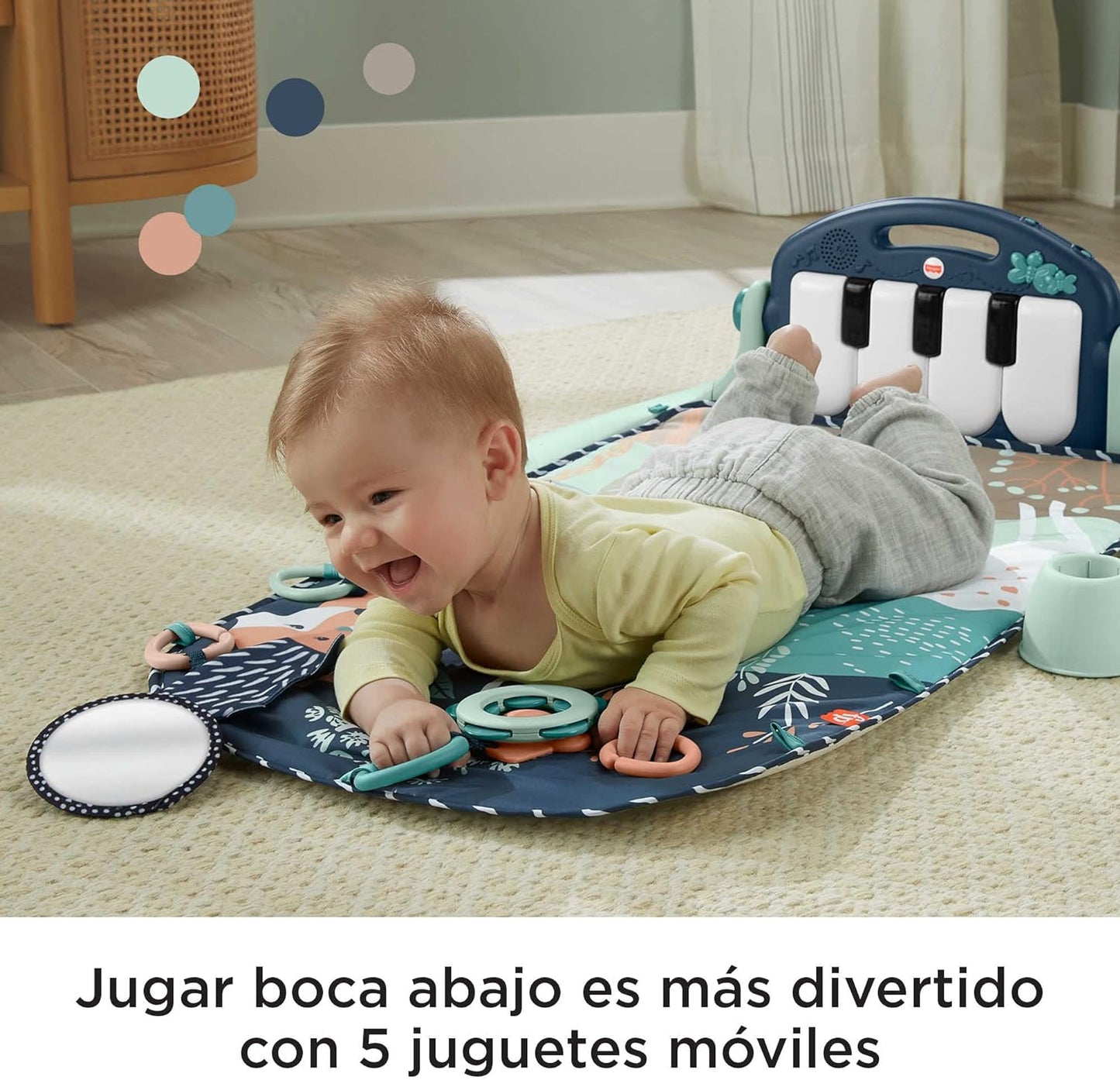 Fisher-Price Baby Playmat Kick & Play Piano Gym With Musical And Sensory Toys For Newborn To Toddler, Navy Fawn