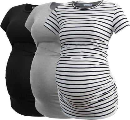 Smallshow Women's Maternity Tops Side Ruched Tunic T-Shirt Pregnancy Clothes