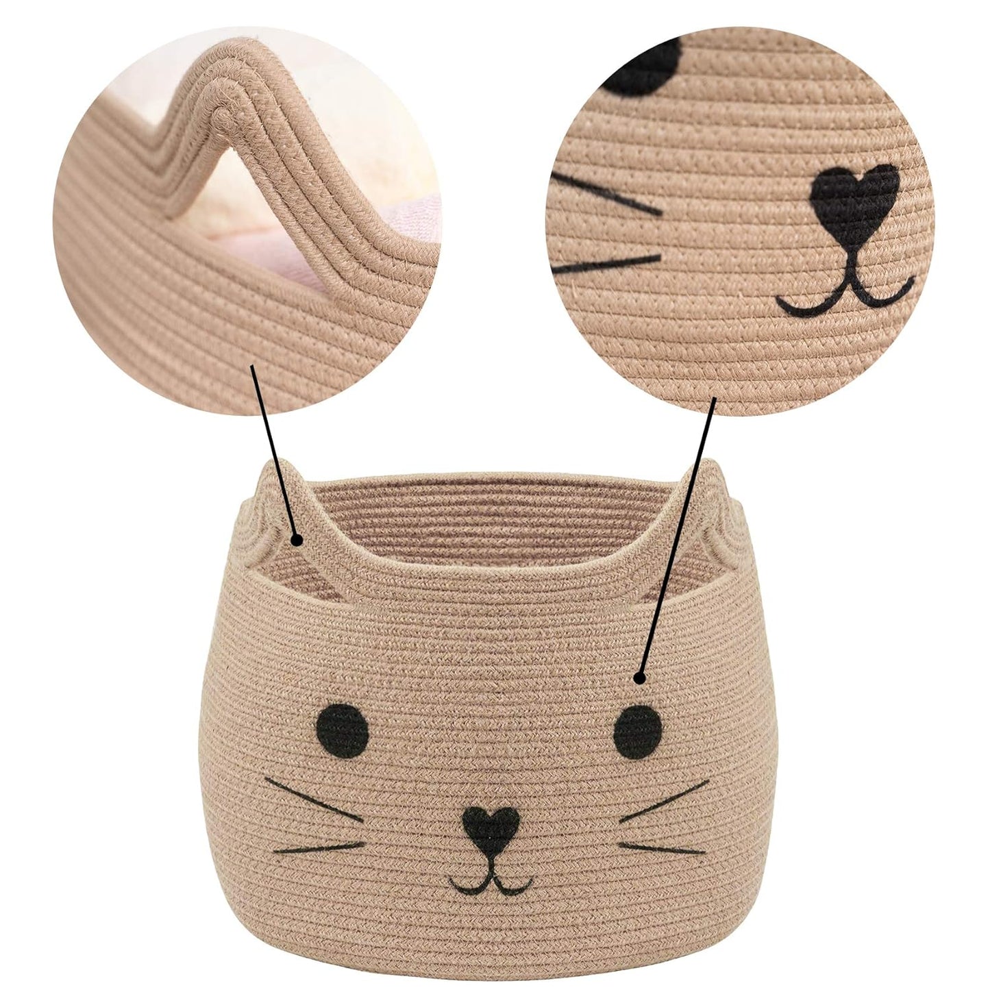 VK VK·LIVING Animal Baskets Large Woven Cotton Rope Storage Basket with Cute Cat Design Animal Laundry Basket Organizer for Towels, Blanket, Toys, Clothes, Gifts – Pet or Baby Gift Baskets 15"Lx14H"