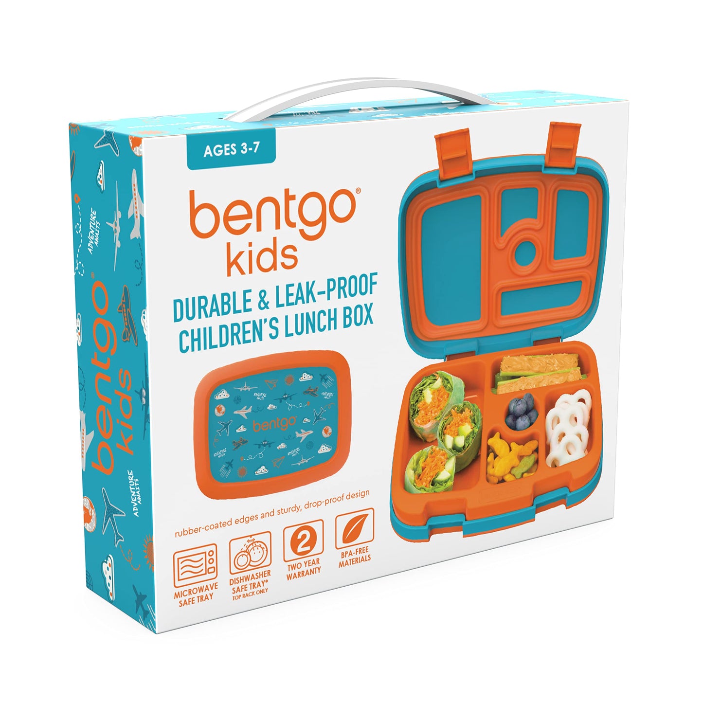 Bentgo® Kids Prints Leak-Proof, 5-Compartment Bento-Style Kids Lunch Box - Ideal Portion Sizes for Ages 3 to 7 - BPA-Free, Dishwasher Safe, Food-Safe Materials - 2023 Collection (Friendly Skies)…