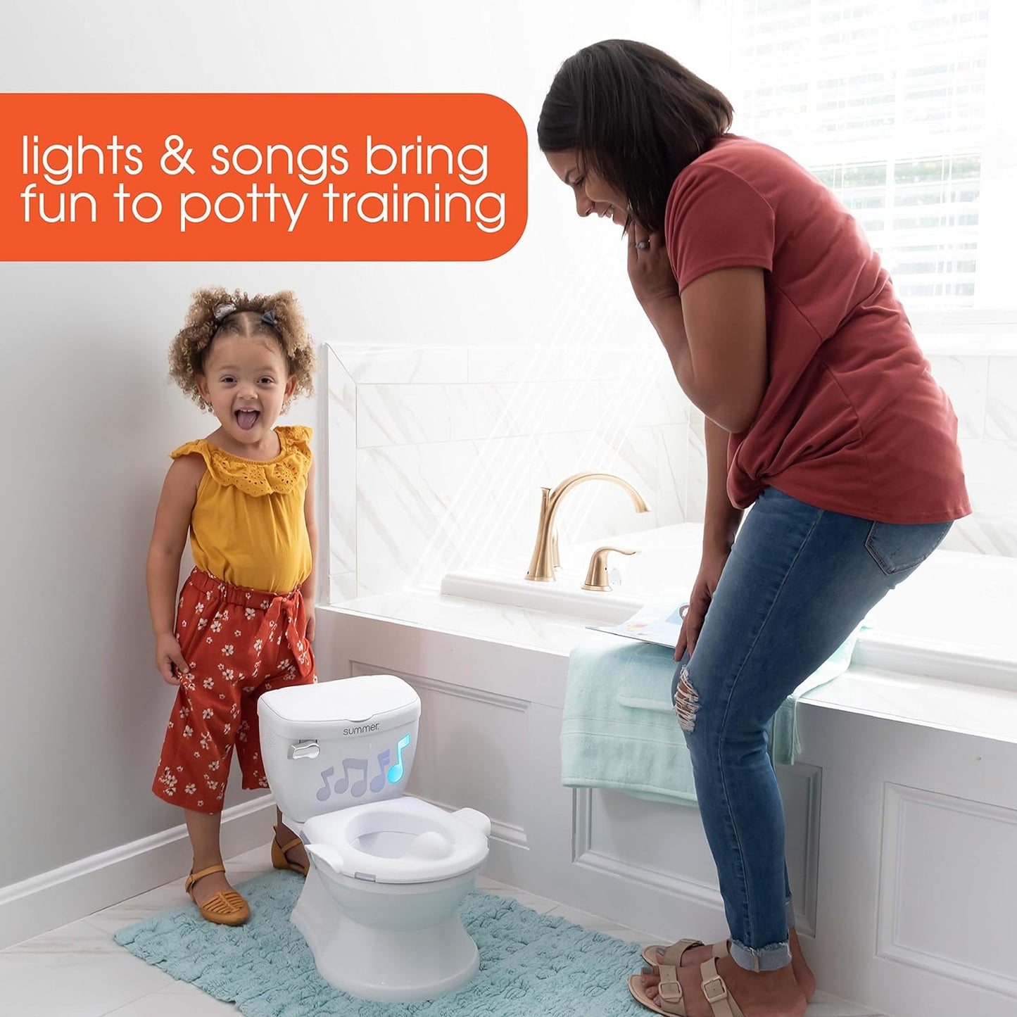 Summer Infant My Size Potty Lights and Songs Transitions,White Realistic Potty Training Toilet with Interactive Handle that Plays Music for Kids,Removable Potty Topper/Pot,Wipe Compartment,SplashGuard