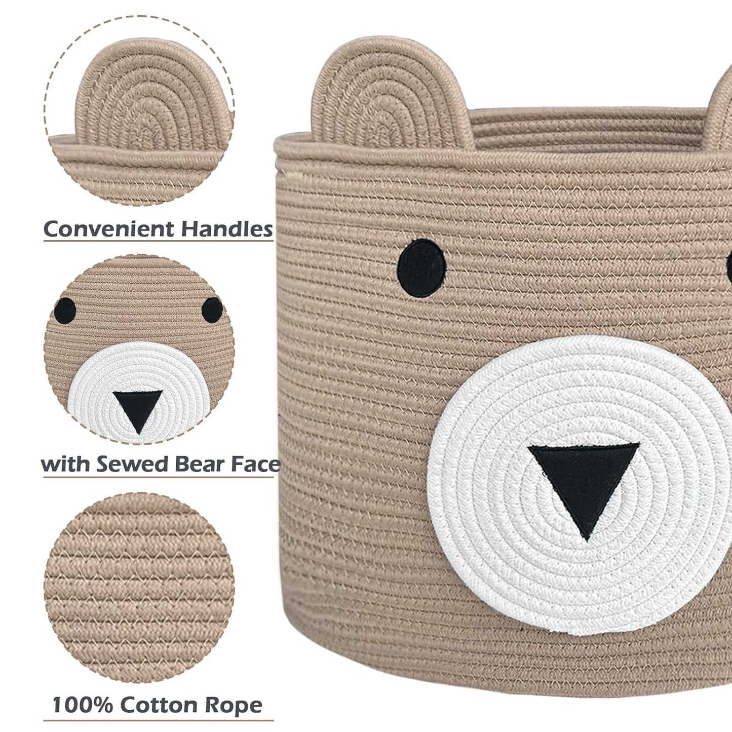 VK VK·LIVING Animal Baskets Large Woven Cotton Rope Storage Basket with Cute Cat Design Animal Laundry Basket Organizer for Towels, Blanket, Toys, Clothes, Gifts – Pet or Baby Gift Baskets 15"Lx14H"