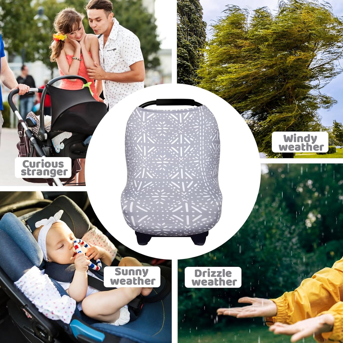 Rquite Car Seat Covers for Babies, Baby Car Seat Canopy Carrier Cover, Breathable Nursing Cover for Breastfeeding, Stretchy Carseat Cover Boys Girls, Multi-Use Infant Carseat Stroller Cover