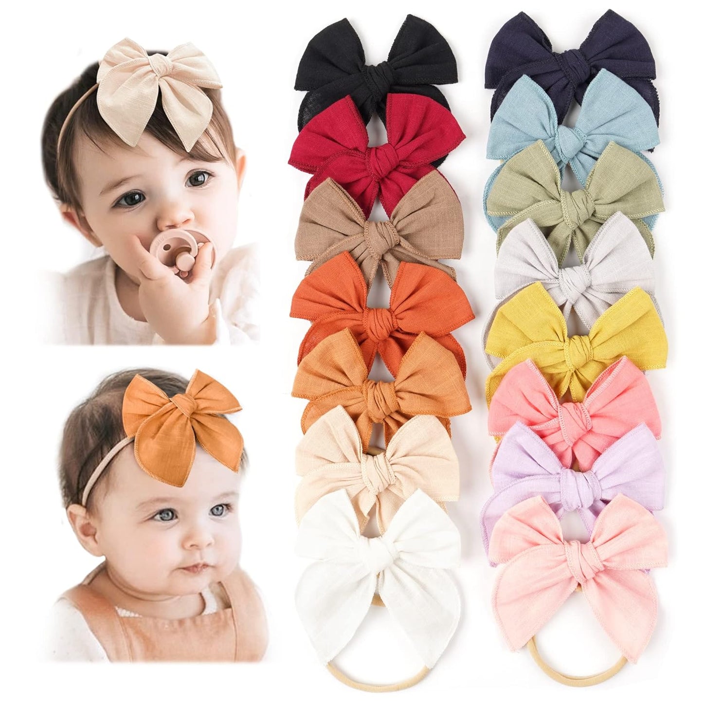 Niceye Baby Girl Bows and Headbands, 12 Packs of Stretchy Nylon Hairbands Hair Bows for Newborns, Infants, Toddlers - Handmade Baby Hair Accessories for Girls