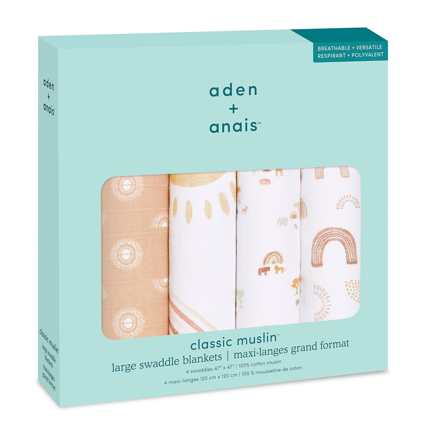 aden + anais Swaddle Blanket, Boutique Muslin Blankets for Girls & Boys, Baby Receiving Swaddles, Ideal Newborn & Infant Swaddling Set, Perfect Shower Gifts, 4 Pack, Sunrise