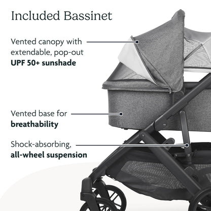 UPPAbaby Vista V2 Stroller / Convertible Single-To-Double System / Bassinet, Toddler Seat, Bug Shield, Rain Shield, and Storage Bag Included / Greyson (Charcoal Mélange/Carbon Frame/Saddle Leather)