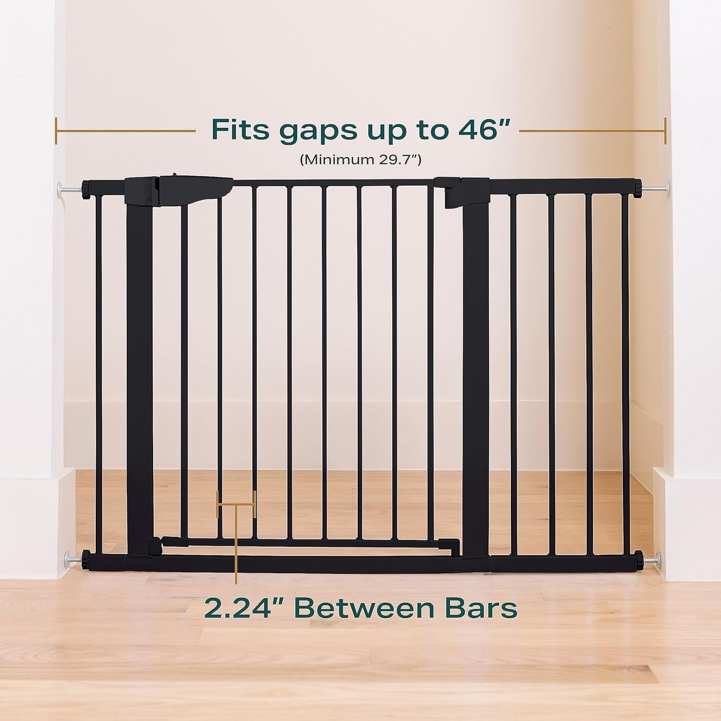 Cumbor 29.7-46" Baby Gate for Stairs, Mom's Choice Awards Winner-Auto Close Dog Gate for the House, Easy Install Pressure Mounted Pet Gates for Doorways, Easy Walk Thru Wide Safety Gate for Dog, Black