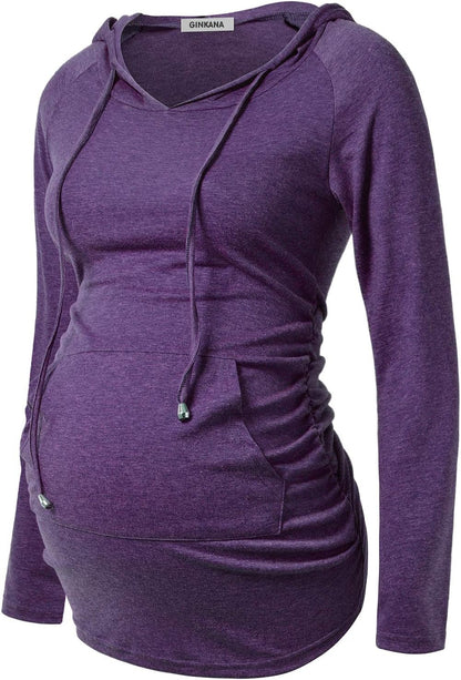 GINKANA Maternity Hoodie Long Sleeves Shirts Casual Maternity Top Pregnancy Sweatshirt Casual Clothes