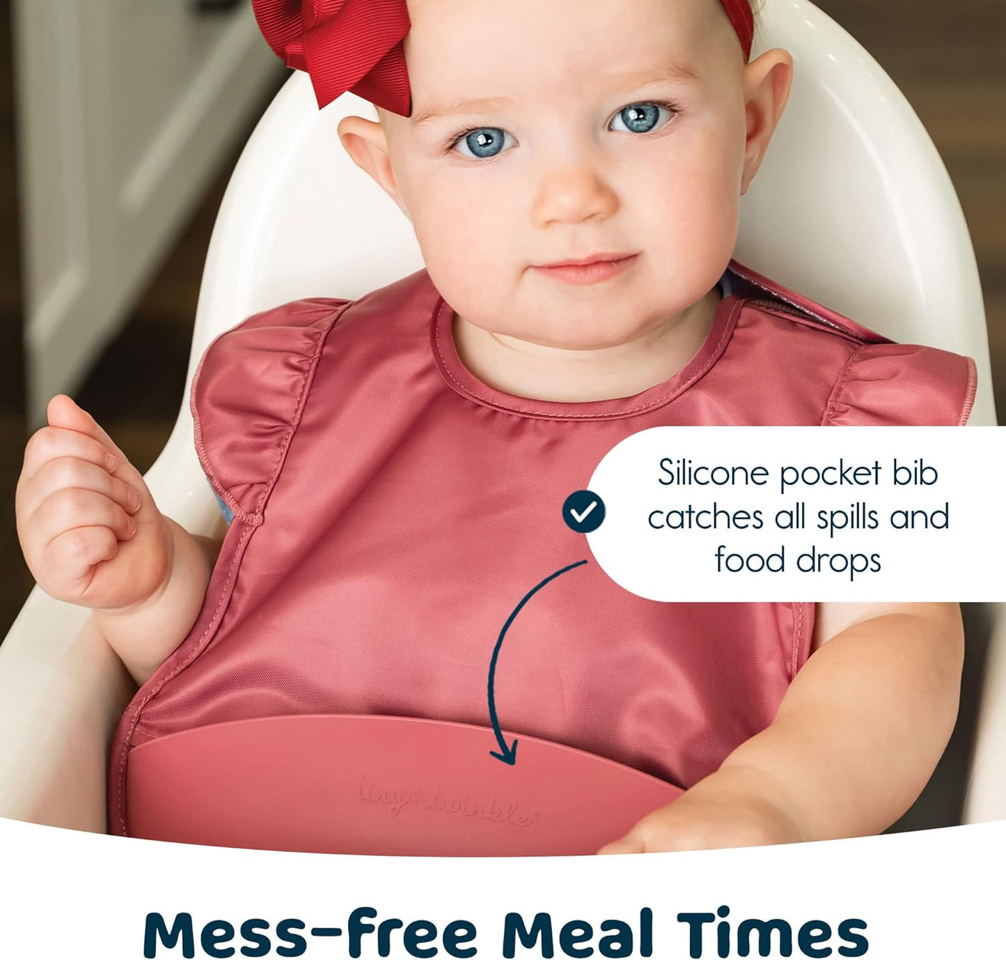 Tiny Twinkle Mess-Proof Baby Bib - Waterproof Bib for Baby Boy or Girl - PFAS, PVC, BPA, Phthalate Free - Baby Food Bibs