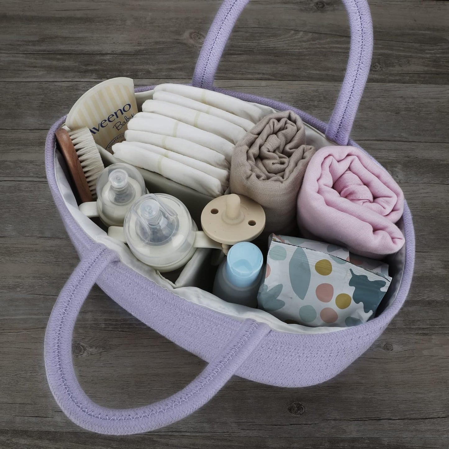 Baby Diaper Caddy Organizer for Girl Boy Cotton Rope Nursery Storage Bin Basket Portable Holder Tote Bag for Changing Table Car Travel Baby Shower Gifts Newborn Registry Must Have Items oatmeal