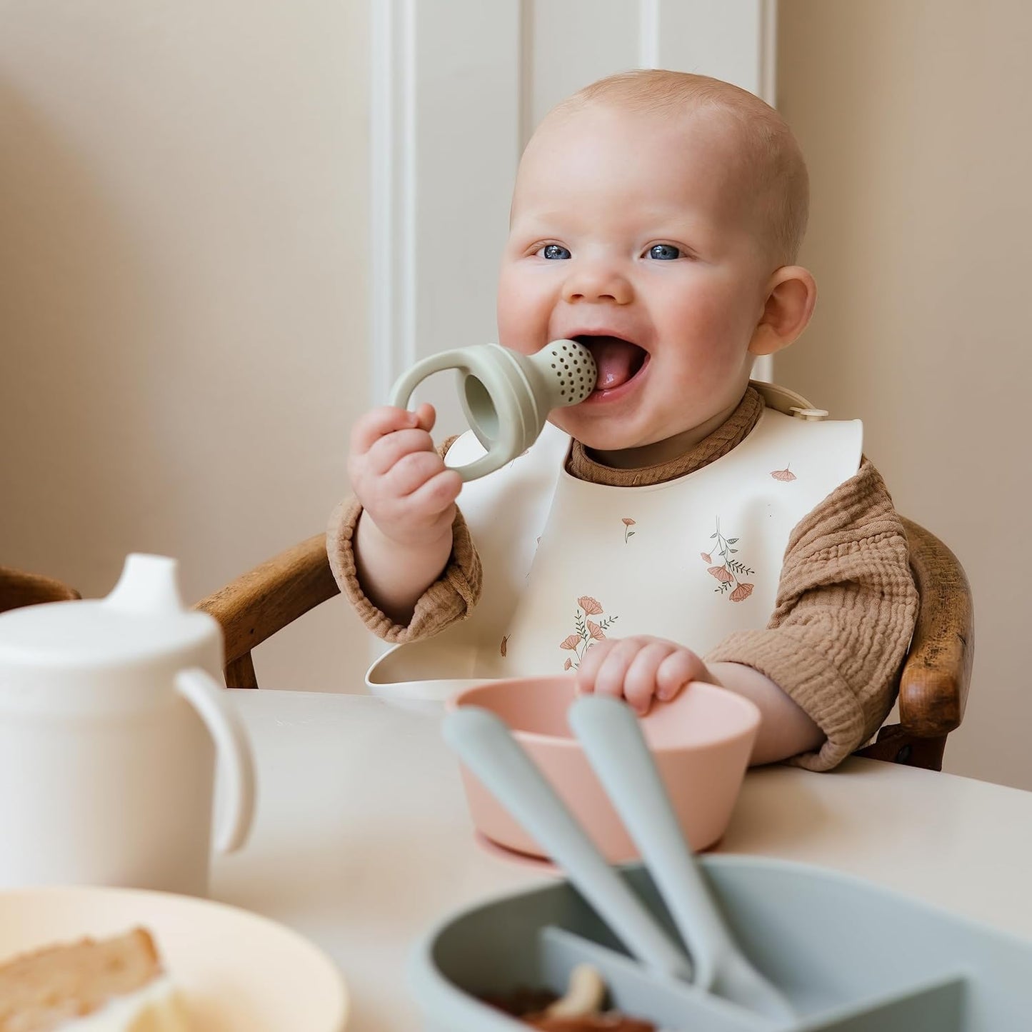 mushie Silicone Baby Bib | Adjustable Fit Waterproof Bibs (Dusty Rose)