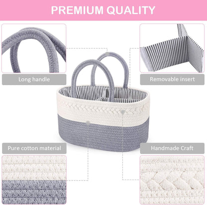 ABenkle Baby Diaper Caddy, Nursery Storage Bin and Car Organizer for Diapers Wipes, Cotton Rope Basket Changing Table Caddy