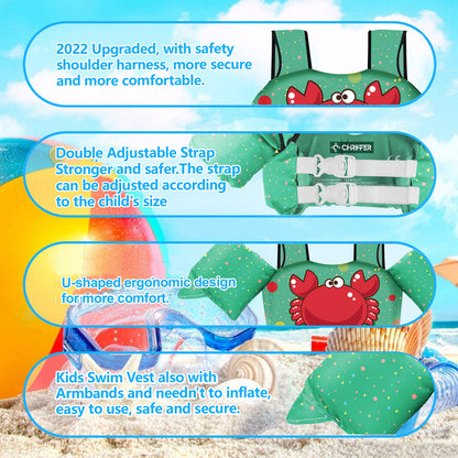 Chriffer Kids Swim Vest Life Jacket for 22-66 Pounds Boys and Girls, Toddler Floaties with Shoulder Harness Arm Wings for 2 3 4 5 6 7 Years Old Baby Children Sea Beach Pool