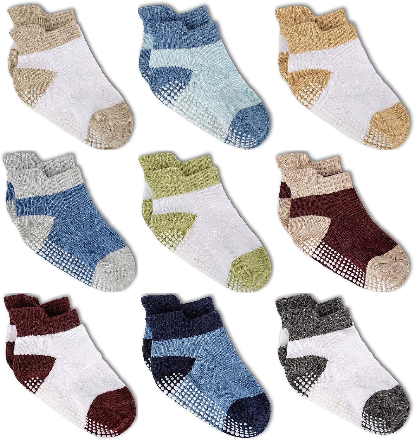 Zaples Baby Non Slip Grip Ankle Socks with Non Skid Soles for Infants Toddlers Kids Boys Girls