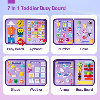 hahaland Montessori Busy Board for Toddlers 3-4 - 3 Year Old Boy Toys Birthday Gift - Travel Toys - Dinosaur, Alphabet, Number, Shape, Drawing, Life Skills - Easter Basket Stuffers for Toddler