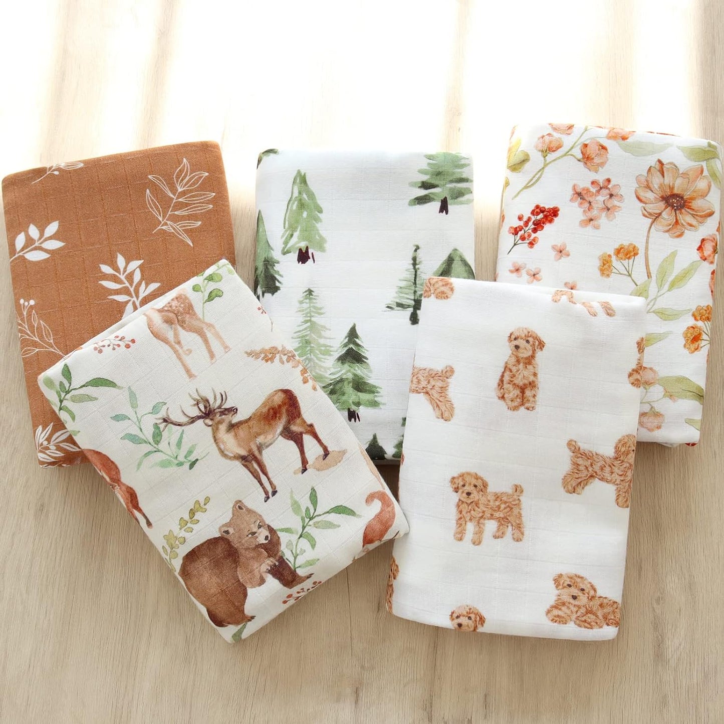 LifeTree 3 Pack Muslin Swaddle Blankets - Soft Viscose from Bamboo Cotton Baby Swaddle Blankets Unisex for Boys & Girls Newborn - Earthy Color Collection, Lightweight, Breathable, Large 47 x 47 inches