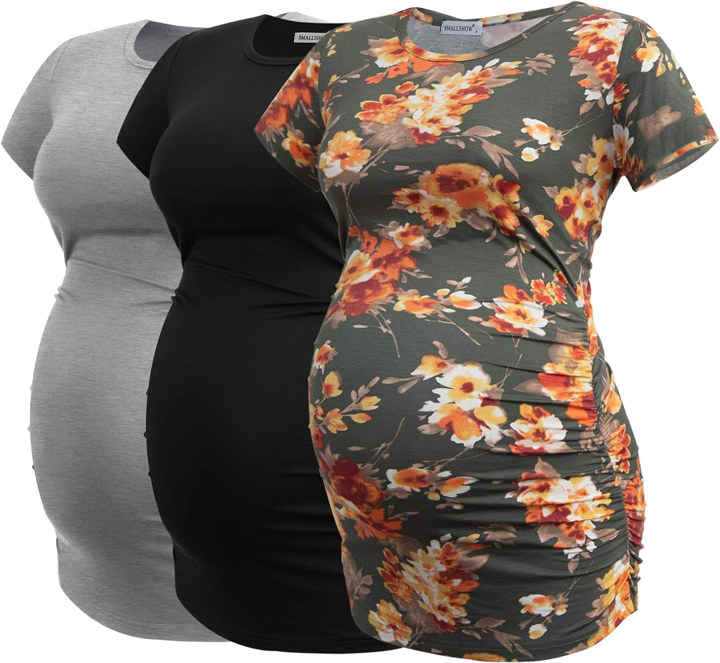 Smallshow Women's Maternity Tops Side Ruched Tunic T-Shirt Pregnancy Clothes