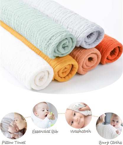 Konssy Muslin Baby Burp Cloths Sets for Unisex- 6 Pack Large 100% Cotton Burping Clothes for Newborn，Baby Girls and Boys