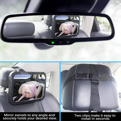 Shynerk Baby Car Mirror, Safety Car Seat Mirror for Rear Facing Infant with Wide Crystal Clear View, Shatterproof, Fully Assembled, Crash Tested and Certified