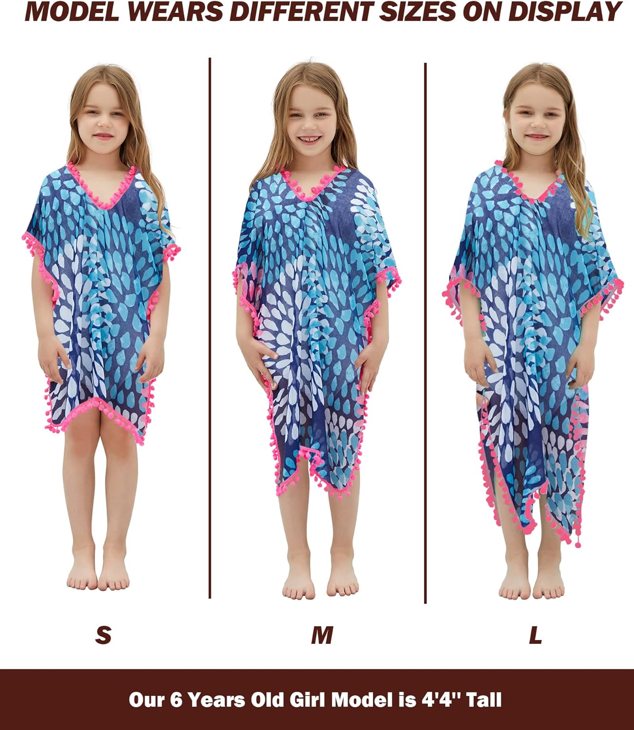 MissShorthair Girls Swim Cover Up Beach Swimwear Coverup Swimsuit Wraps with Pom Pom Trim