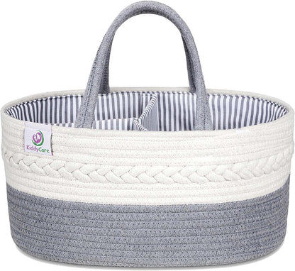 KiddyCare Diaper Tote Caddy Baskets with Dividers for Baby Boy/Girl | Diaper Caddy with Shoulder Strap, Diaper Changing Caddy Cat for Car Organizer | Storage Basket for Baby Nursery | Natural Large