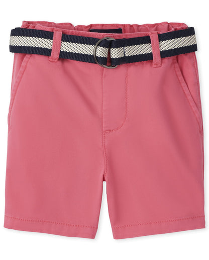 The Children's Place Baby Boys' and Toddler Twill Belted Chino Short, Toast, 2T