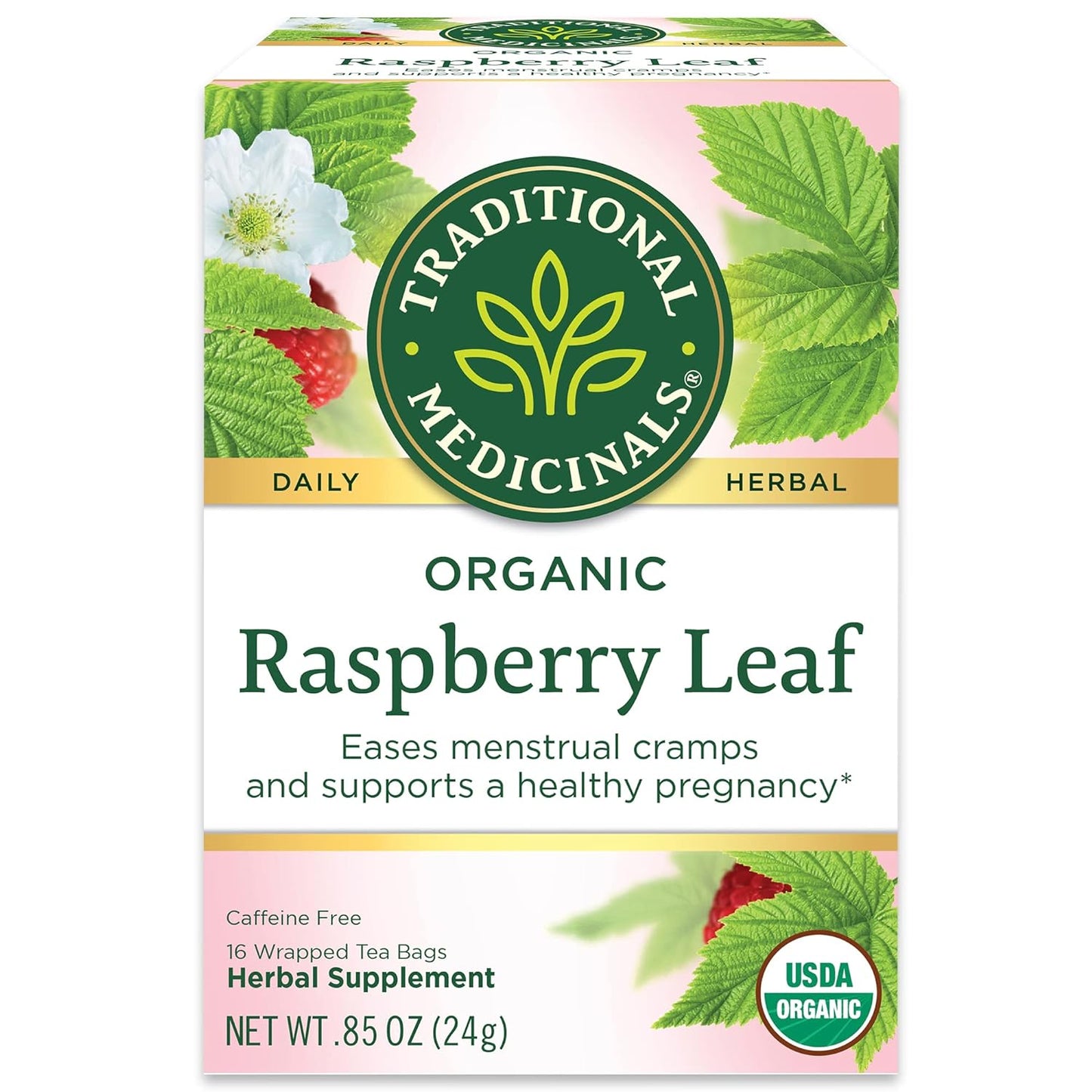 Traditional Medicinals Tea, Organic Raspberry Leaf, Eases Menstrual Cramps, Supports a Healthy Pregnancy, 96 Tea Bags (6 Pack)