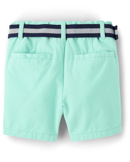 The Children's Place Baby Boys' and Toddler Twill Belted Chino Short, Toast, 2T